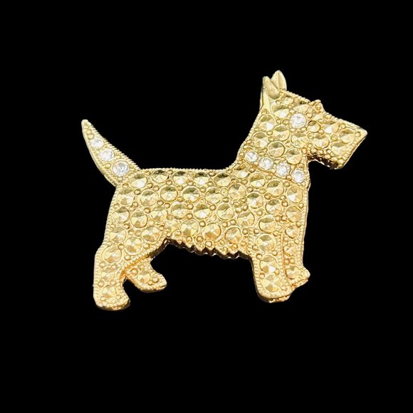 Unbranded Jewelry - Vintage Gold Tone And Rhinestone Scottish Terrier Figural Pin (4780)
